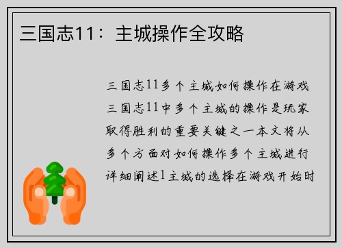 三国志11：主城操作全攻略